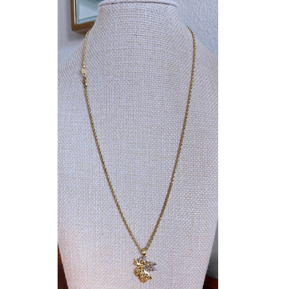 Michael Anthony 14k Gold Angel Pendant Wheat Chain Necklace Two Tone Retired USA